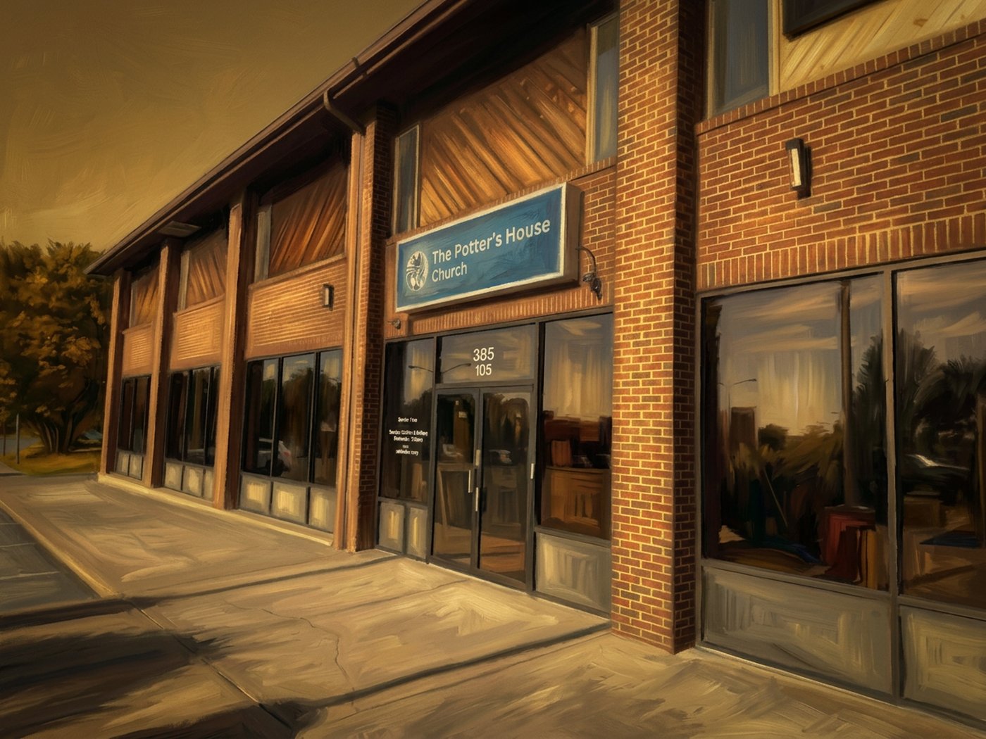 The Potter's House Stafford building exterior at 385 Garrisonville Rd, golden hour