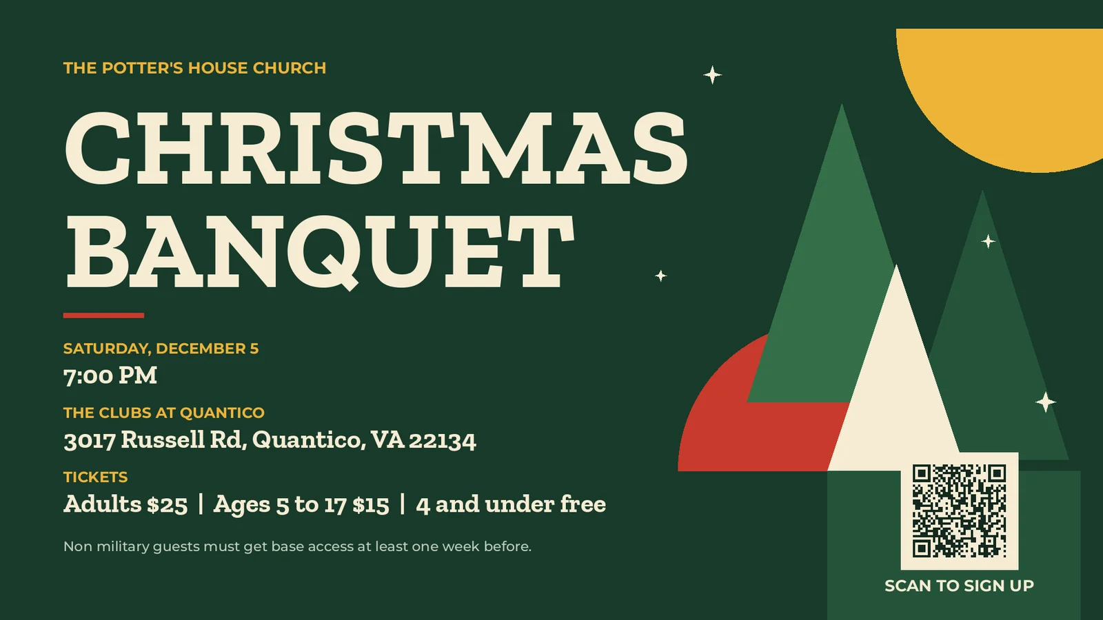 Christmas Banquet 2026, Saturday December 5 at 7:00 PM at The Clubs at Quantico, The Potter's House Church